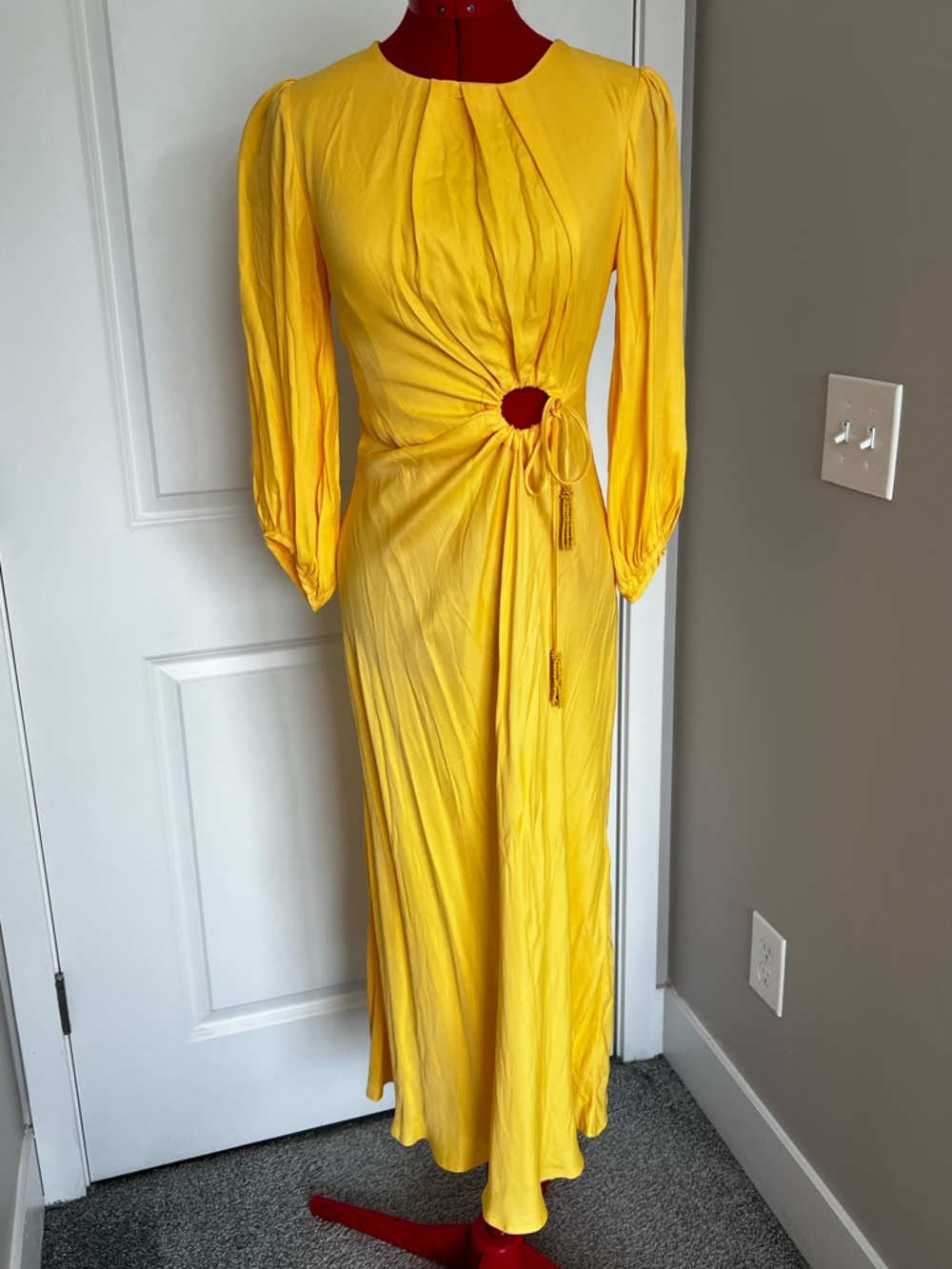 FARM Rio Yellow Long-Sleeve Twist-Waist Maxi Dress